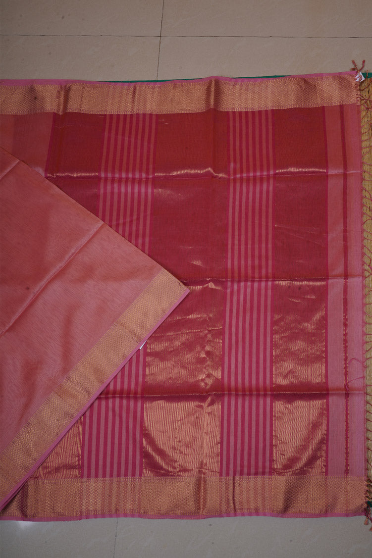 Light Peach‑Pink Maheswari Handloom Silk Cotton