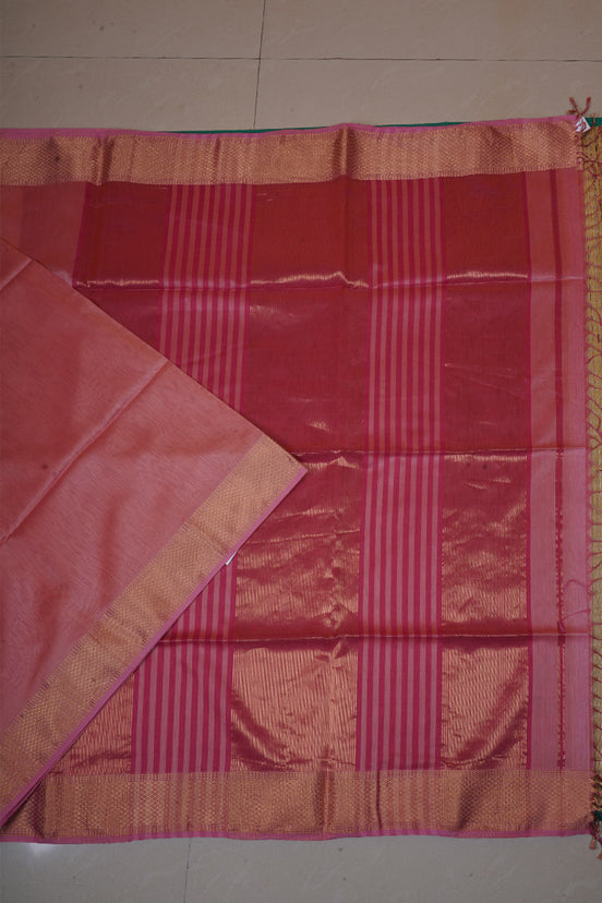 Light Peach‑Pink Maheswari Handloom Silk Cotton Saree