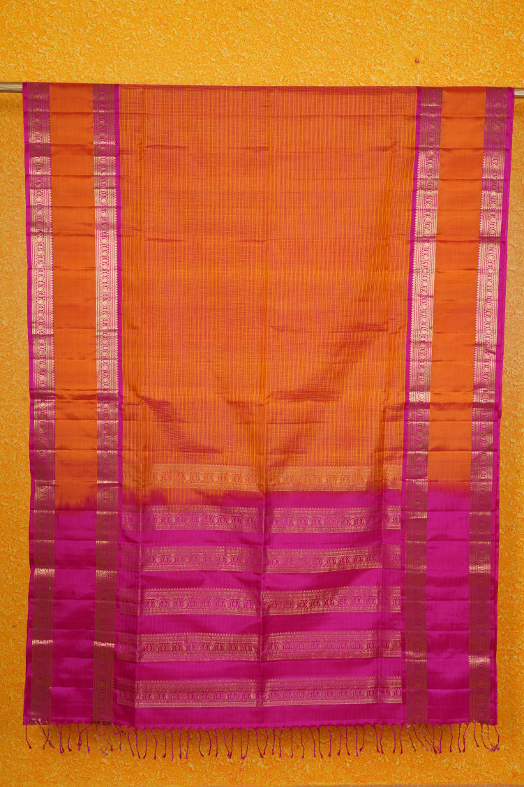 Dual Tone Orange Light Weight Kanchipuram Silk Saree