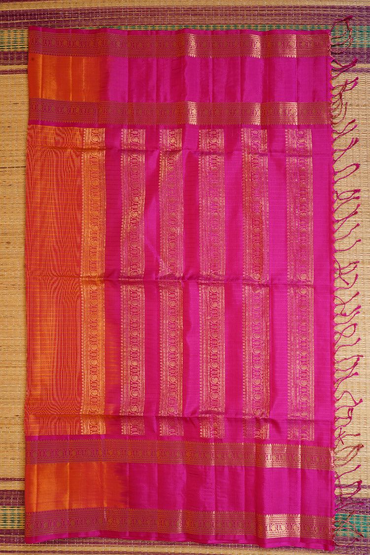 Dual Tone Orange Light Weight Kanchipuram Silk Saree