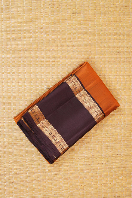 Pure Light Weight Kanchipuram Silk Saree/ Mustard With Coffee Brown Borders