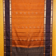 Pure Light Weight Kanchipuram Silk Saree/ Mustard With Coffee Brown Borders