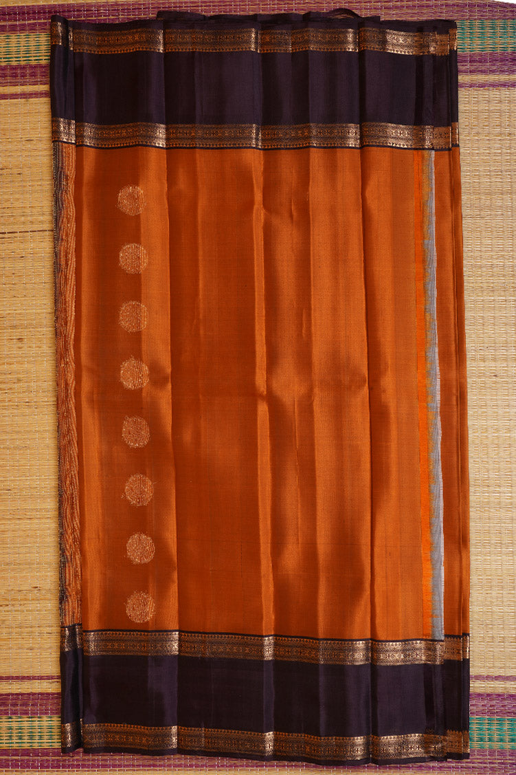 Pure Light Weight Kanchipuram Silk Saree/ Mustard With Coffee Brown Borders