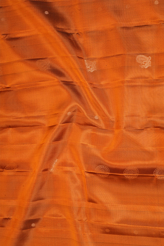 Pure Light Weight Kanchipuram Silk Saree/ Mustard With Coffee Brown Borders