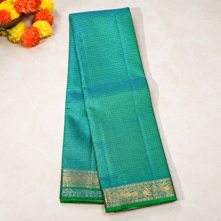 A Dual tone blue green light weight kanchipuram silk saree