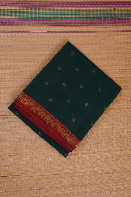 Green Soft Silk Saree with Red Borders