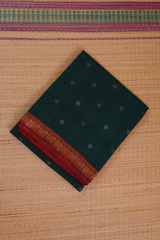 Green Soft Silk Saree with Red Borders