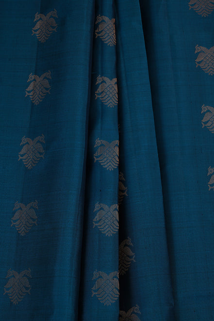 Ananda Blue Soft Silk Saree with Rettaipettu Borders