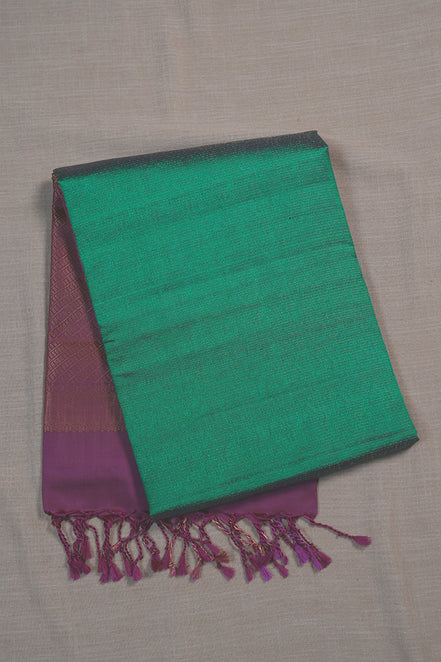 Peacock Green Soft Silk Sarees With Purple Borders - Em
