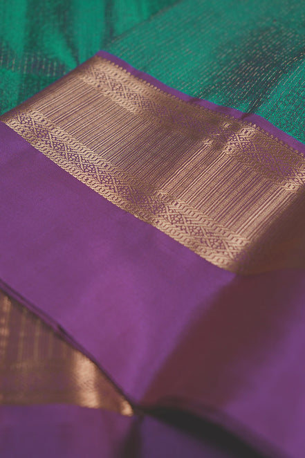 Peacock Green Soft Silk Sarees With Purple Borders - Em
