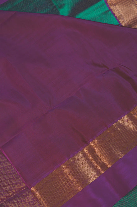 Peacock Green Soft Silk Sarees With Purple Borders - Em
