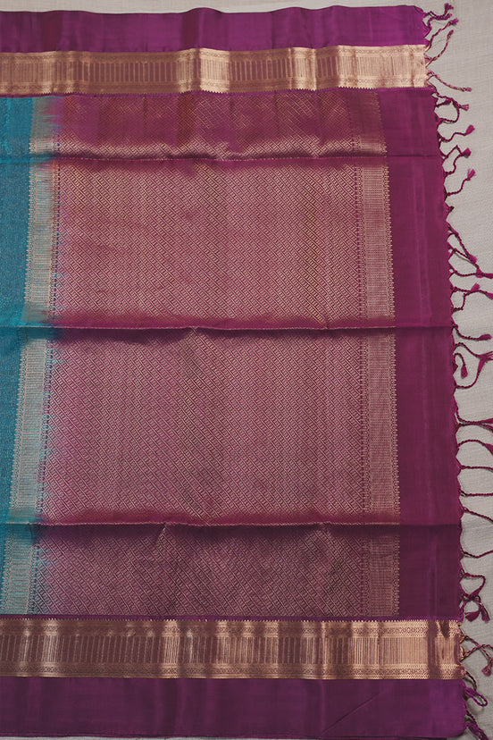 Peacock Green Soft Silk Sarees With Purple Borders - Em