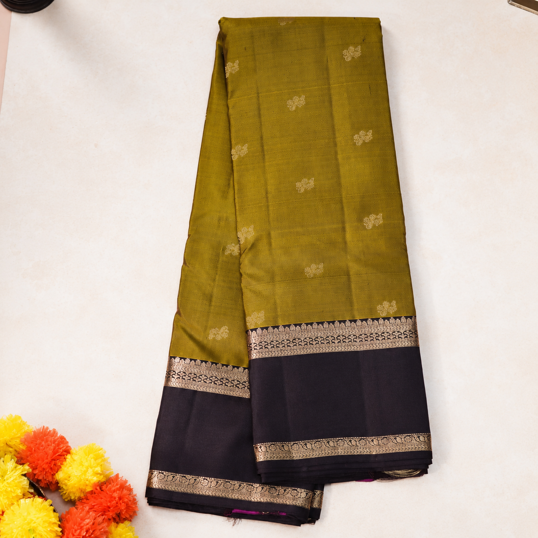 Mustard Light Weight Kanchipuram Silk Saree With Coffee Brown Rettaipettu Borders