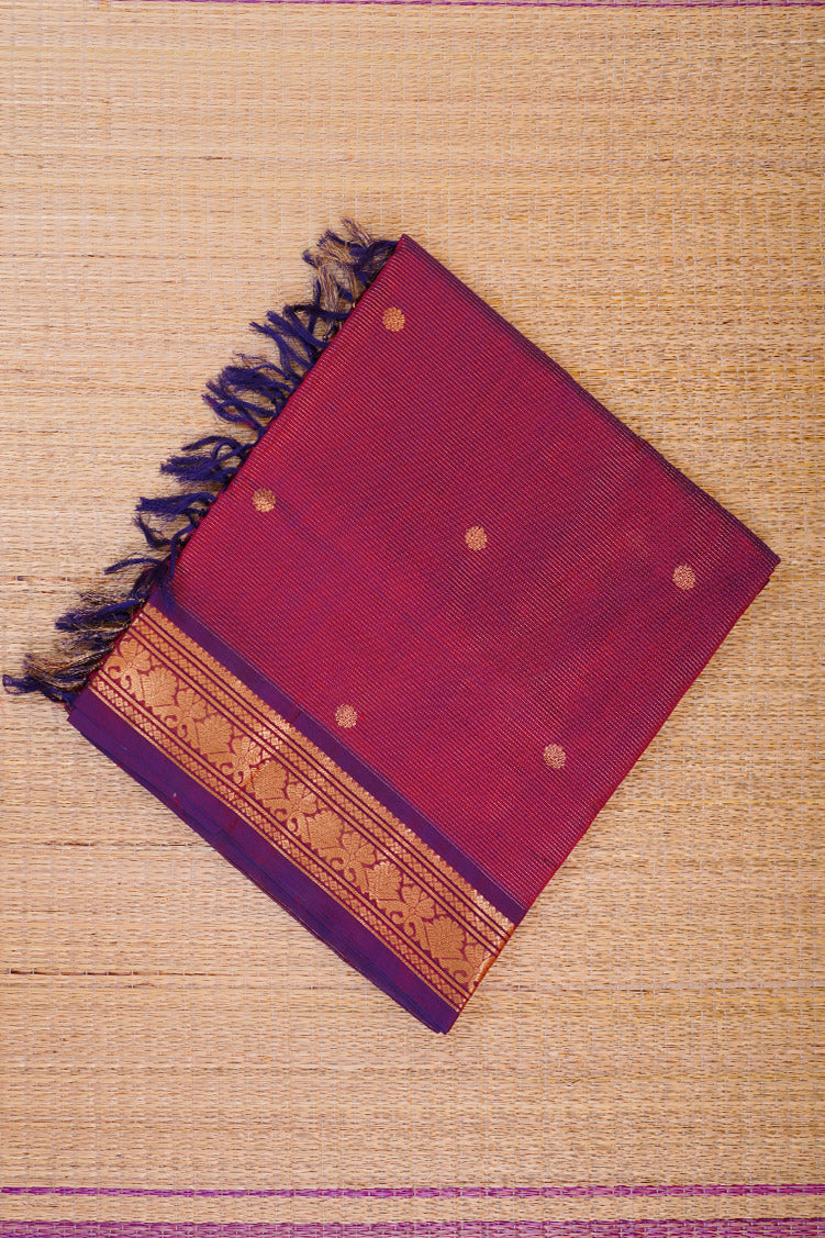 Maroon Checked Mercerized Silk Cotton Saree