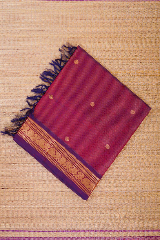 Maroon Checked Mercerized Silk Cotton Saree