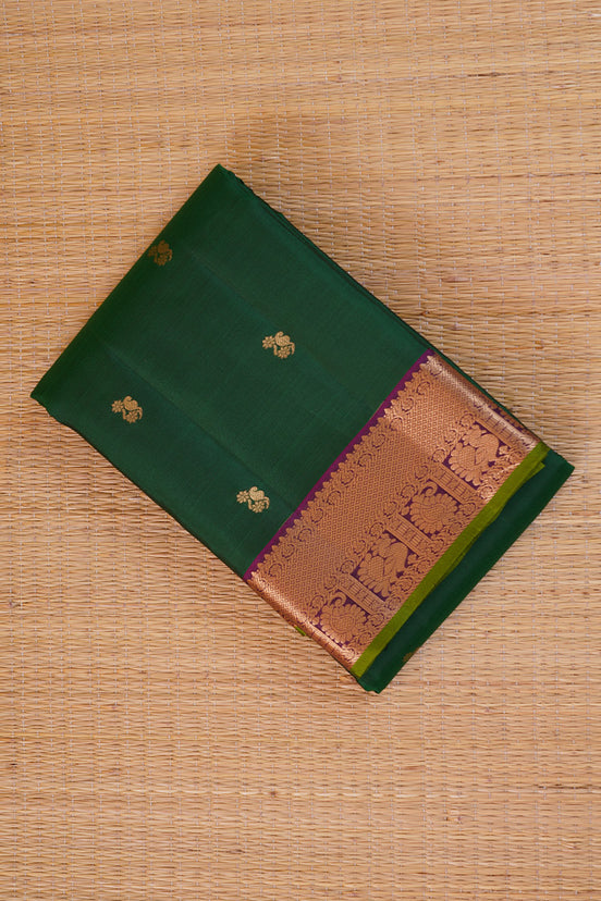 Forest Green with Magenta Borders Lightweight Kanchipuram Soft Silk Saree