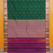 Forest Green with Magenta Borders Lightweight Kanchipuram Soft silk saree