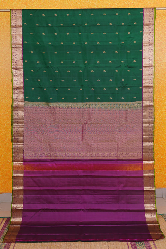 Forest Green with Magenta Borders Lightweight Kanchipuram Soft Silk Saree