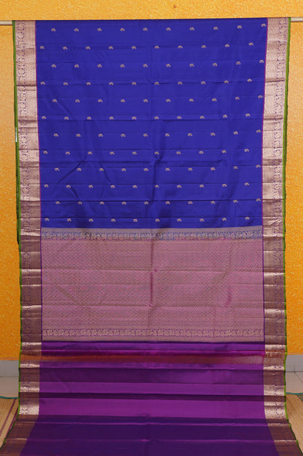 Royal Blue with Purple Borders Lightweight Kanchipuram Soft Silk Saree