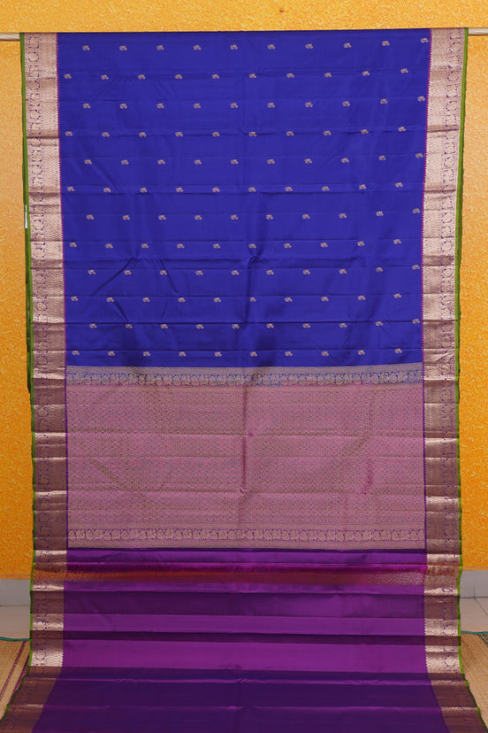Royal Blue with Purple Borders Lightweight Kanchipuram Soft Silk Saree