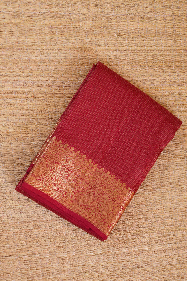 Red single tone Podikattam Lightweight Kanchipuram saree