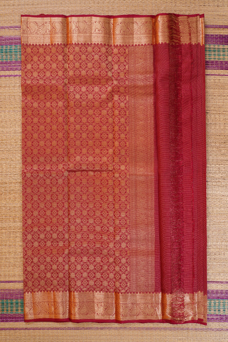 Red single tone Podikattam Lightweight Kanchipuram saree