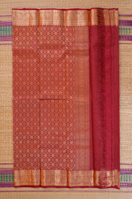 Red single tone Podikattam Lightweight Kanchipuram saree