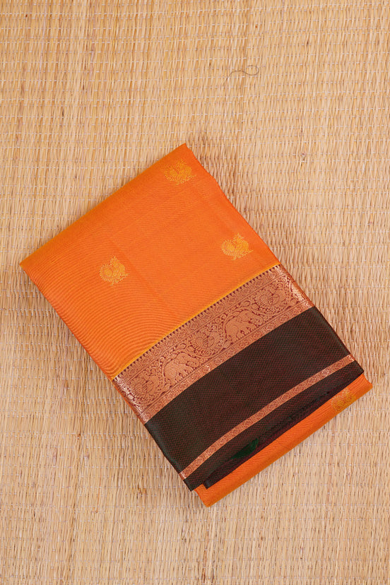Mampazam Yellow with Green borders Lightweight Kanchipuram Saree