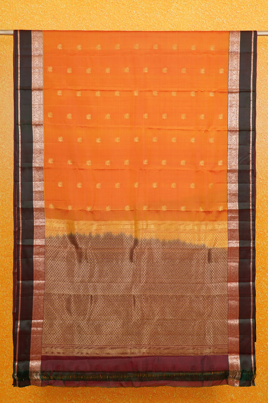 Mampazam Yellow with Green borders Lightweight Kanchipuram Saree