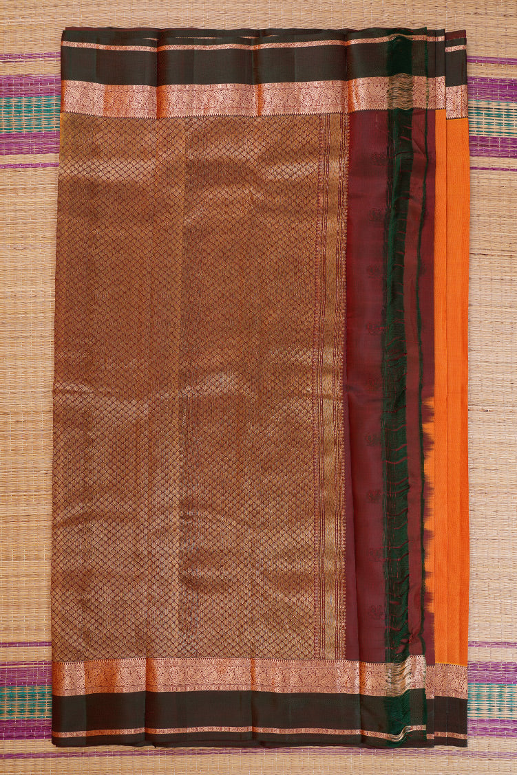 Mampazam yellow with Green borders Lightweight Kanchipuram Saree