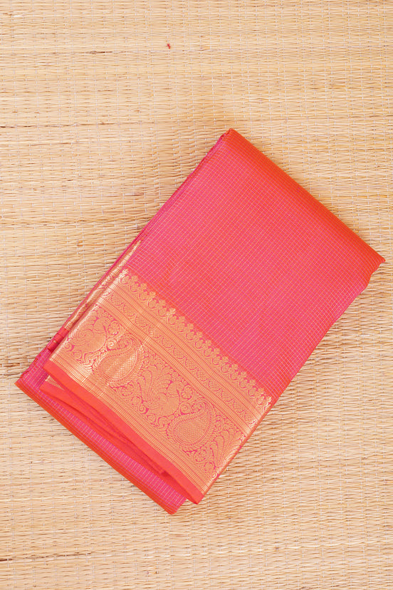 Red Single tone Podikattam Lightweight Kanchipuram Saree