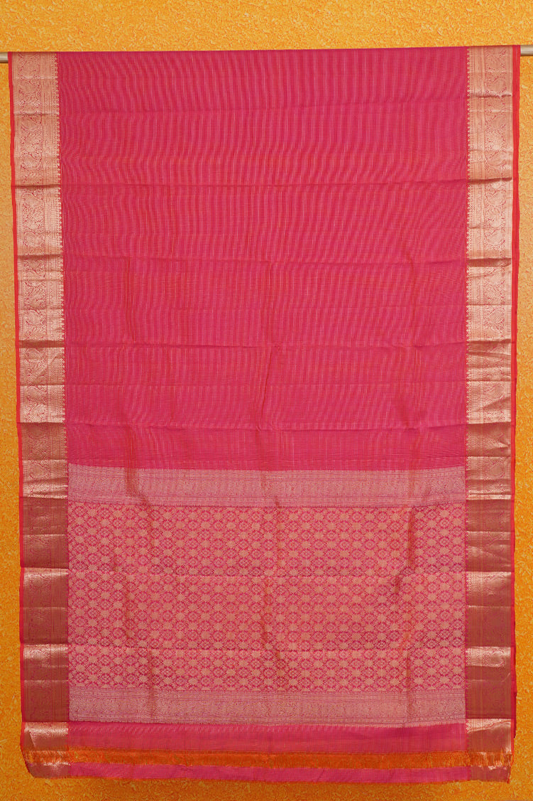 Dual tone Pink  with yello shot Podikattam Lightweight Kanchipuram saree