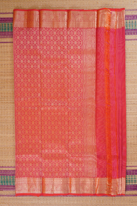 Dual tone Pink  with yello shot Podikattam Lightweight Kanchipuram saree