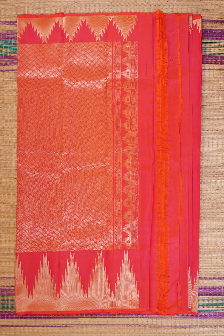 Dual-Tone Pink with Orange Shot Lightweight Kanchipuram Silk Saree