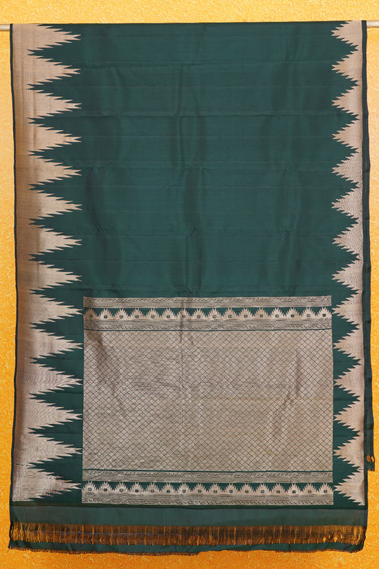 Bottle Green Lightweight Kanchipuram Silk Saree with Temple Borders