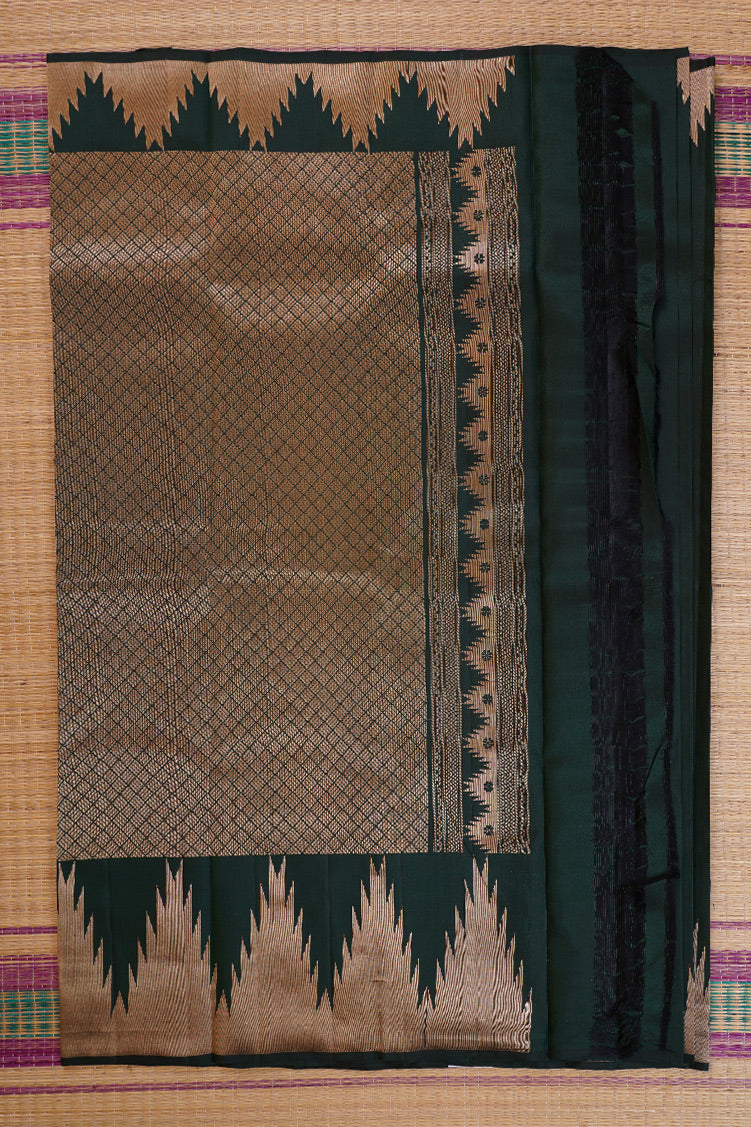Bottle Green Lightweight Kanchipuram Silk Saree with Temple Borders