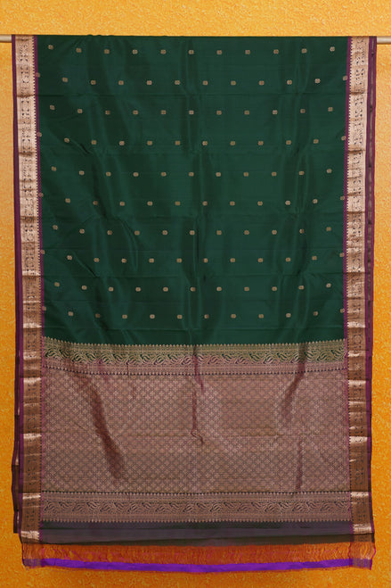 Green Lightweight Kanchipuram Silk Saree with Kamalam Buttas and Purple Borders
