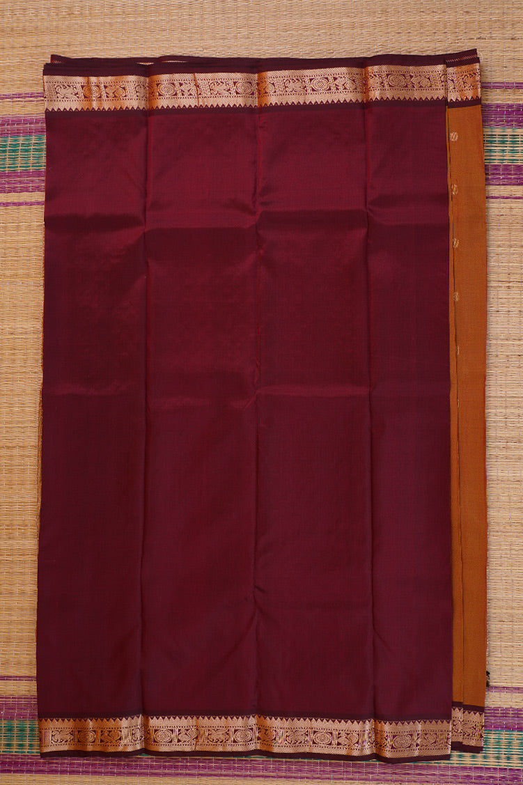 Mustard with Maroon with Butta Lightweight Kanchipuram
