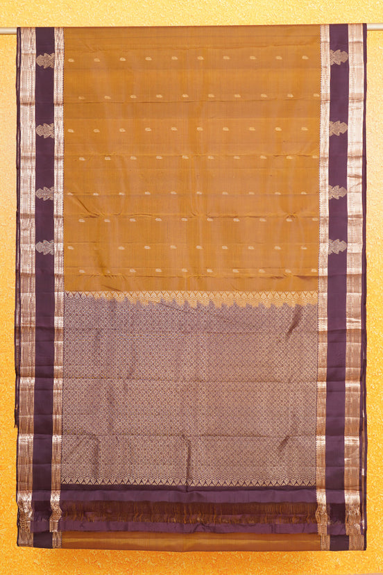 Mustard with Coffee Brown Lightweight Kanchipuram Saree