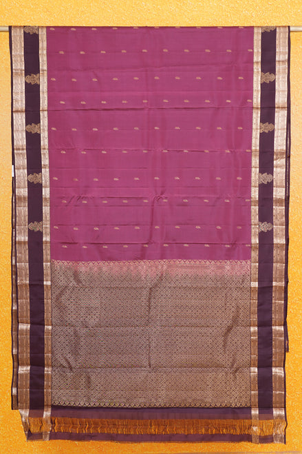 Light Magenta PInk with Coffee Brown Lightweight Kanchipuram Saree