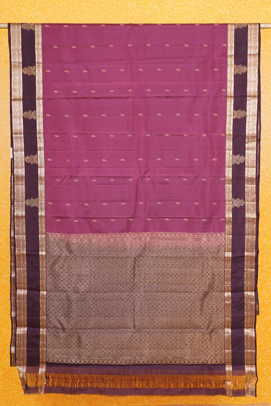Light Magenta PInk with Coffee Brown Lightweight Kanchipuram Saree