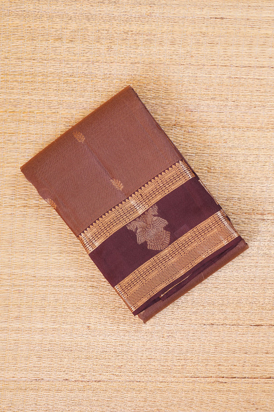 LIght Chocolate with Dark Chocolate Brown border Lightweight Kanchipuram Saree