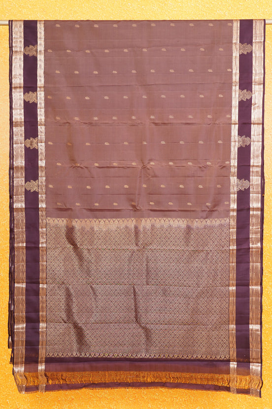 LIght Chocolate with Dark Chocolate Brown border Lightweight Kanchipuram Saree