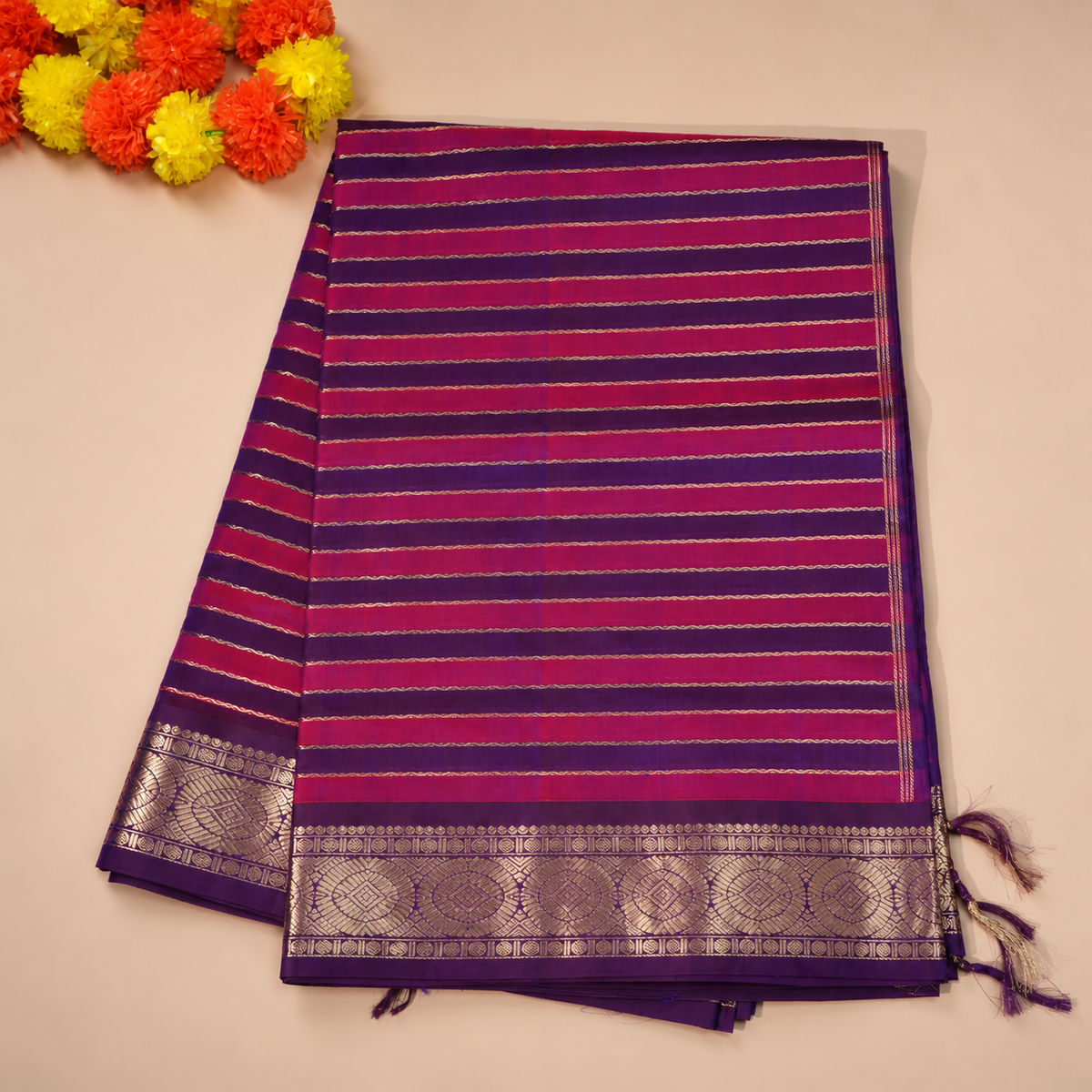 Veldhari Neli Saree Pink And Purple