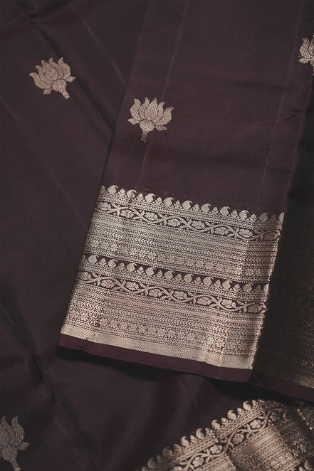 Coffe Brown Single Colour Saree With Lotus Butta