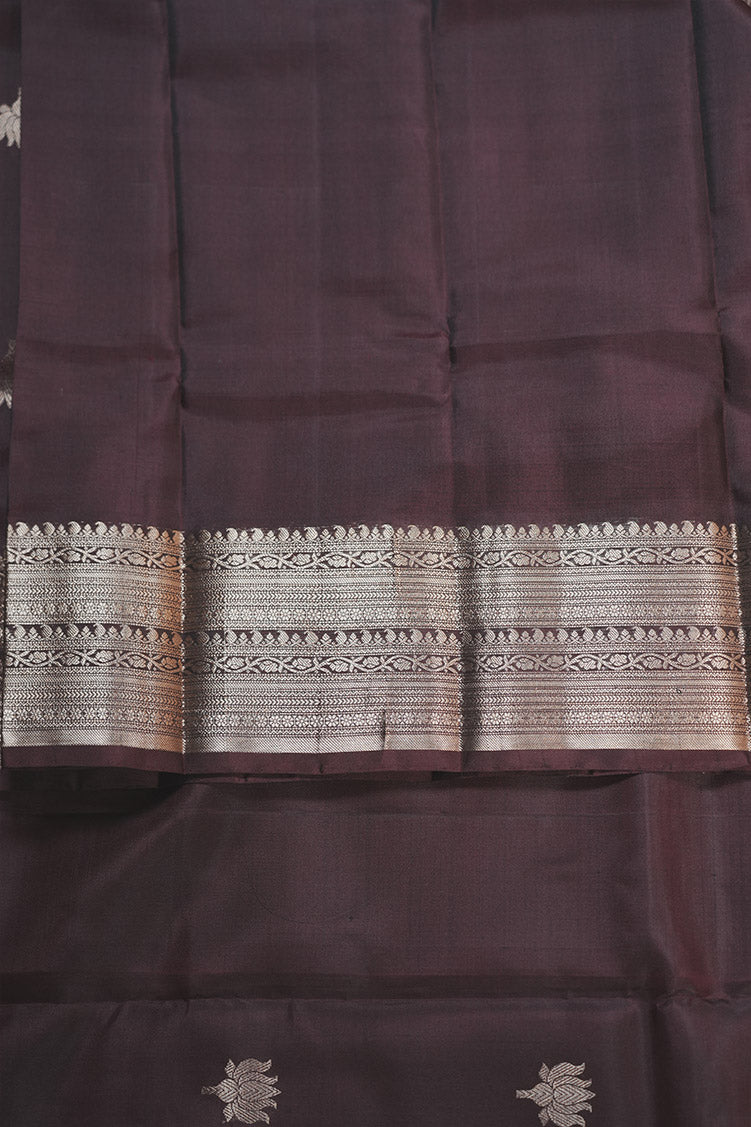 Coffe Brown Single Colour Saree With Lotus Butta