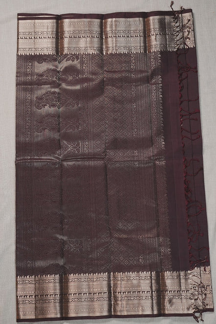 Coffe Brown Single Colour Saree With Lotus Butta
