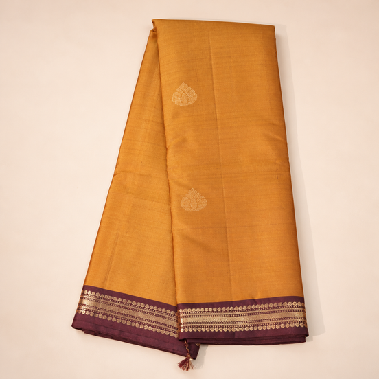 Mustard silk Saree With Coffee Brown Borders