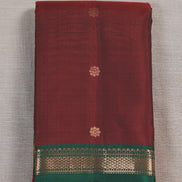 Deep Maroon Silk Saree With Bottle Green Borders