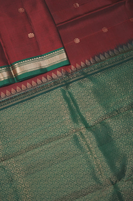 Deep Maroon Silk Saree With Bottle Green Borders